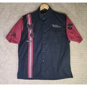 Vtg Harley Davidson Black Red Garage‎ Mechanic Biker Button Up Shirt Large Eagle